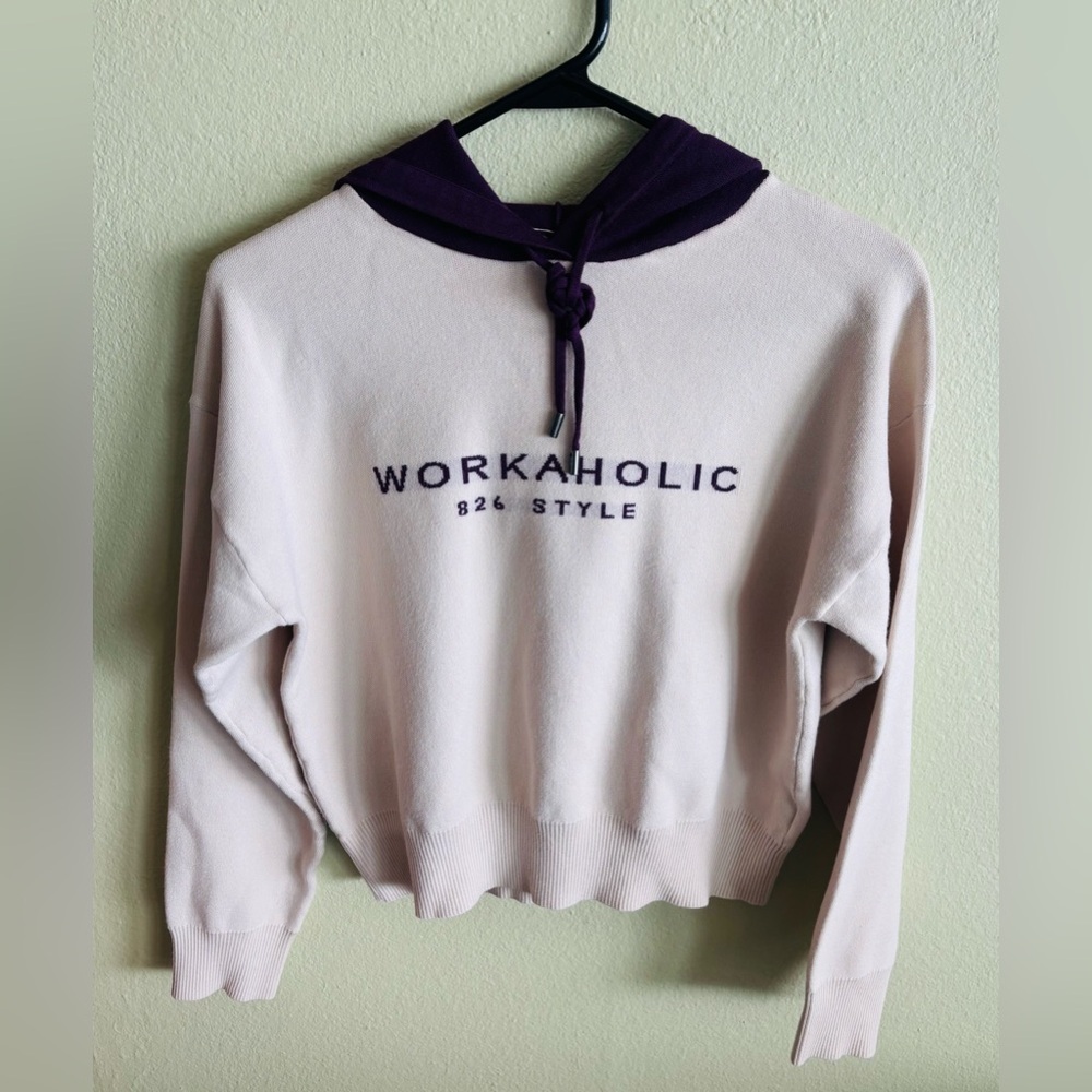 Peacebird Maroon & Cream, WORKAHOLIC 826 Style” Knit Hooded Sweater Size: Small